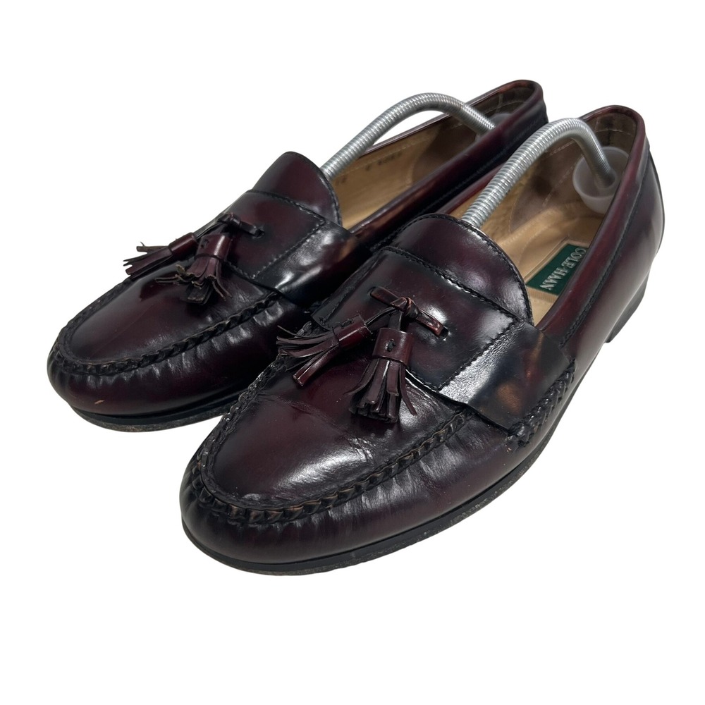 Vintage Cole Haan Mens Tassel Loafers Burgundy Leather Dress Shoes Size 12